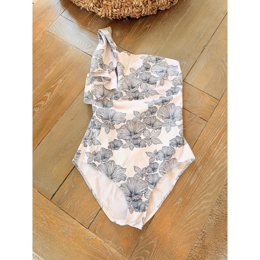 Chiara Boni La Petite Robe One Shoulder Swimsuit Womens White Floral IT 44 US 8